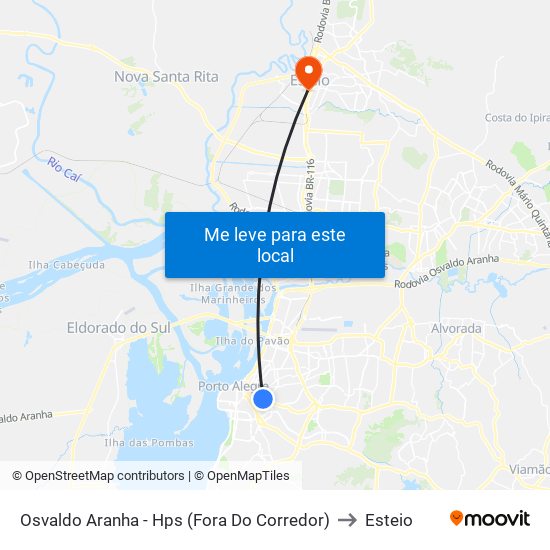 Osvaldo Aranha - Hps (Fora Do Corredor) to Esteio map
