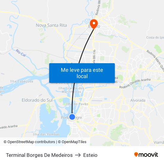 Terminal Borges De Medeiros to Esteio map