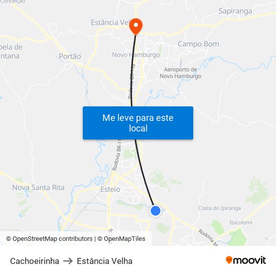 Cachoeirinha to Estância Velha map