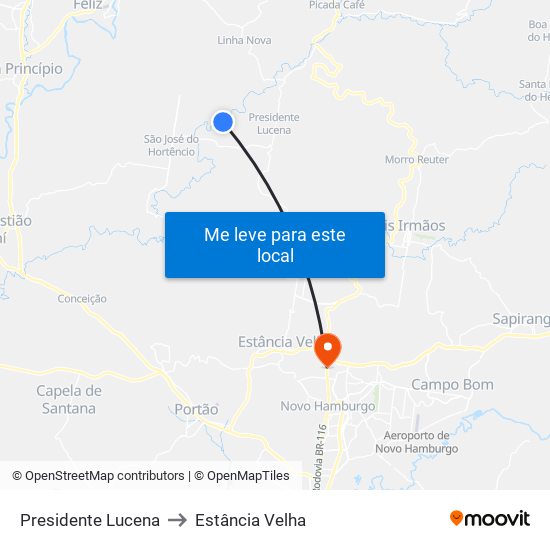 Presidente Lucena to Estância Velha map