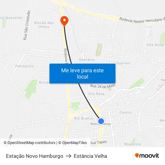 Estação Novo Hamburgo to Estância Velha map