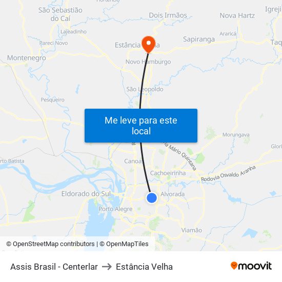 Assis Brasil - Centerlar to Estância Velha map