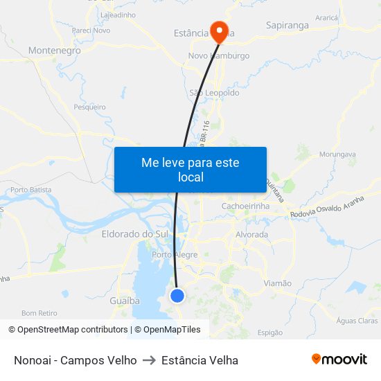 Nonoai - Campos Velho to Estância Velha map