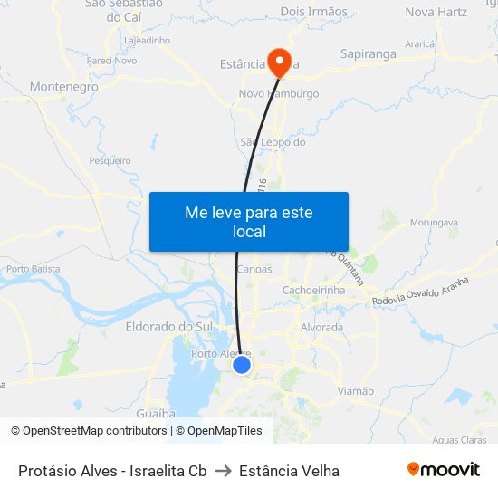 Protásio Alves - Israelita Cb to Estância Velha map