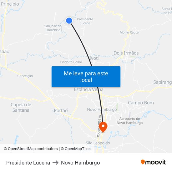 Presidente Lucena to Novo Hamburgo map