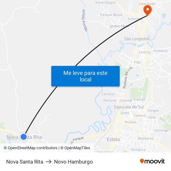 Nova Santa Rita to Novo Hamburgo map