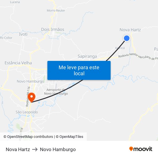 Nova Hartz to Novo Hamburgo map