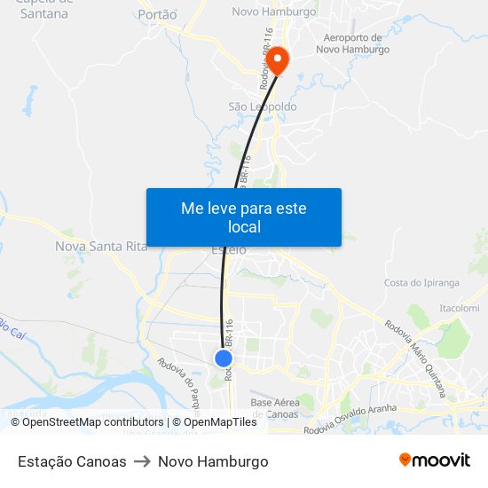 Estação Canoas to Novo Hamburgo map