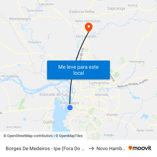 Borges De Medeiros - Ipe (Fora Do Corredor) to Novo Hamburgo map