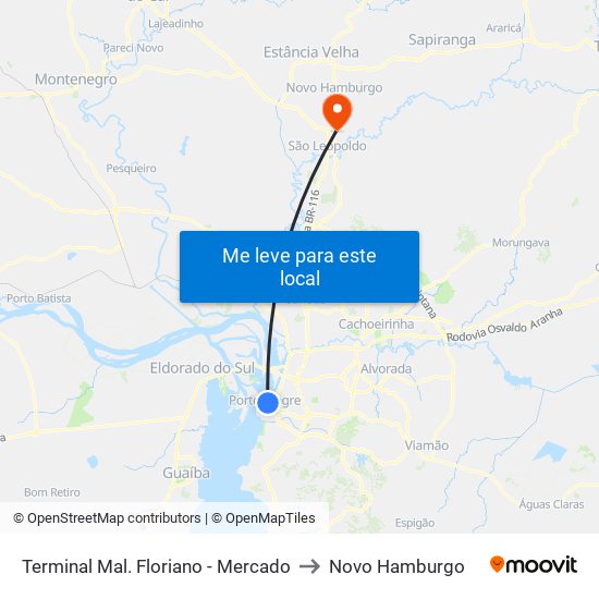 Terminal Mal. Floriano - Mercado to Novo Hamburgo map