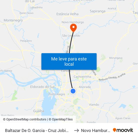 Baltazar De O. Garcia - Cruz Jobim Bc to Novo Hamburgo map
