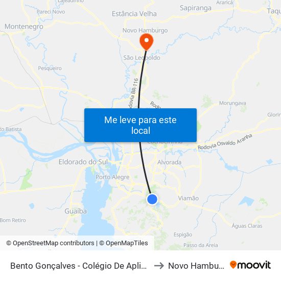 Bento Gonçalves - Colégio De Aplicação to Novo Hamburgo map