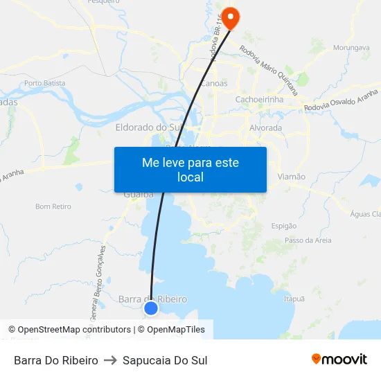 Barra Do Ribeiro to Sapucaia Do Sul map