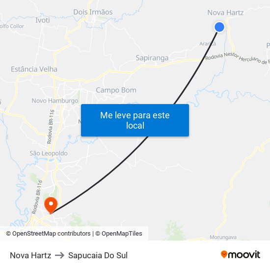 Nova Hartz to Sapucaia Do Sul map