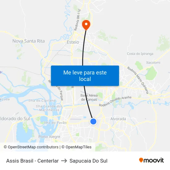 Assis Brasil - Centerlar to Sapucaia Do Sul map