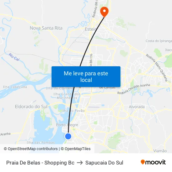 Praia De Belas - Shopping Bc to Sapucaia Do Sul map