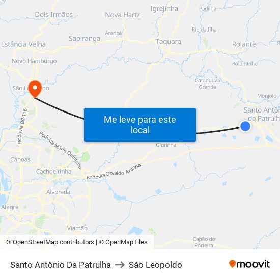 Santo Antônio Da Patrulha to São Leopoldo map