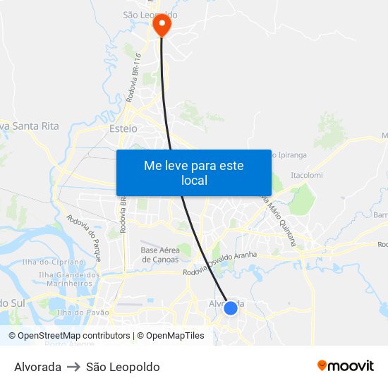 Alvorada to São Leopoldo map