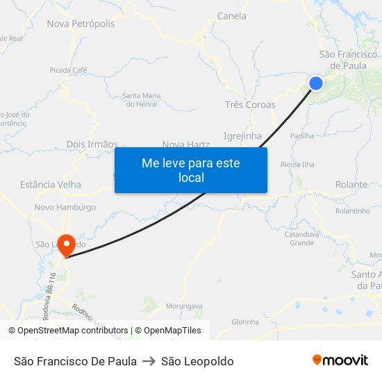 São Francisco De Paula to São Leopoldo map