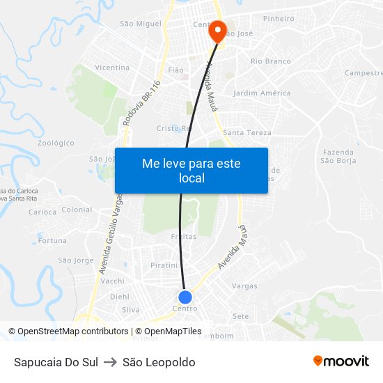 Sapucaia Do Sul to São Leopoldo map