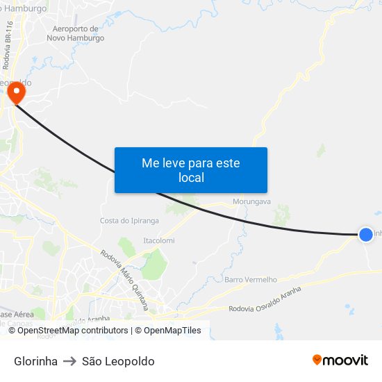 Glorinha to São Leopoldo map