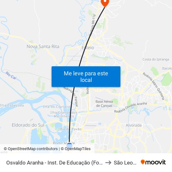 Osvaldo Aranha - Inst. De Educação (Fora Do Corredor) to São Leopoldo map