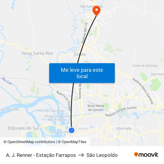 A. J. Renner - Estação Farrapos to São Leopoldo map