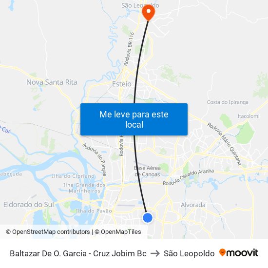 Baltazar De O. Garcia - Cruz Jobim Bc to São Leopoldo map