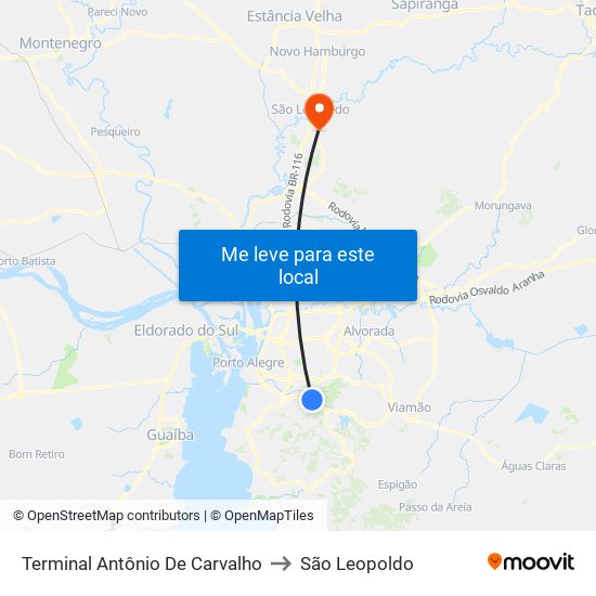 Terminal Antônio De Carvalho to São Leopoldo map