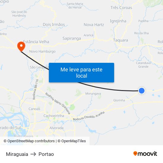 Miraguaia to Portao map