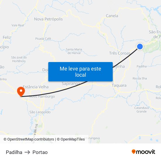 Padilha to Portao map