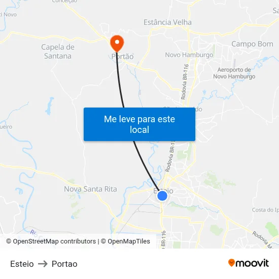 Esteio to Portao map