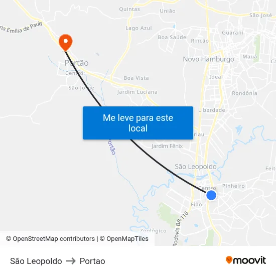 São Leopoldo to Portao map