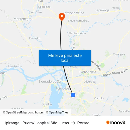 Ipiranga - Pucrs/Hospital São Lucas to Portao map