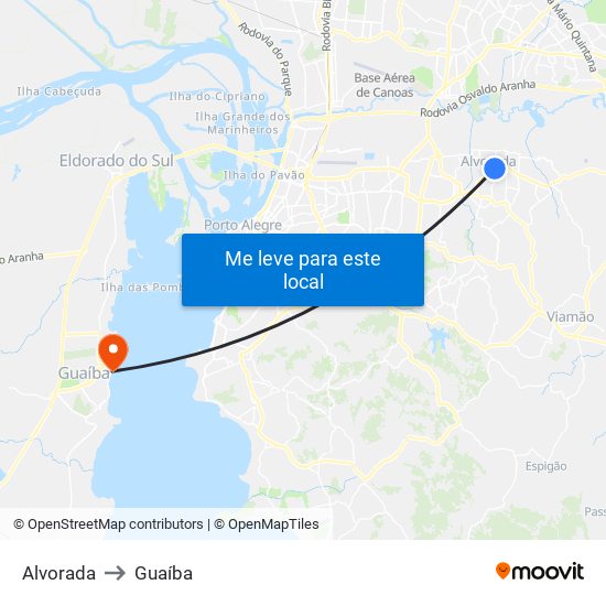 Alvorada to Guaíba map