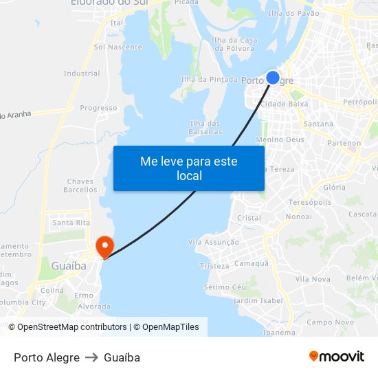Porto Alegre to Guaíba map