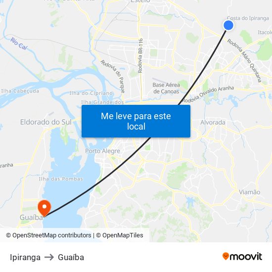 Ipiranga to Guaíba map