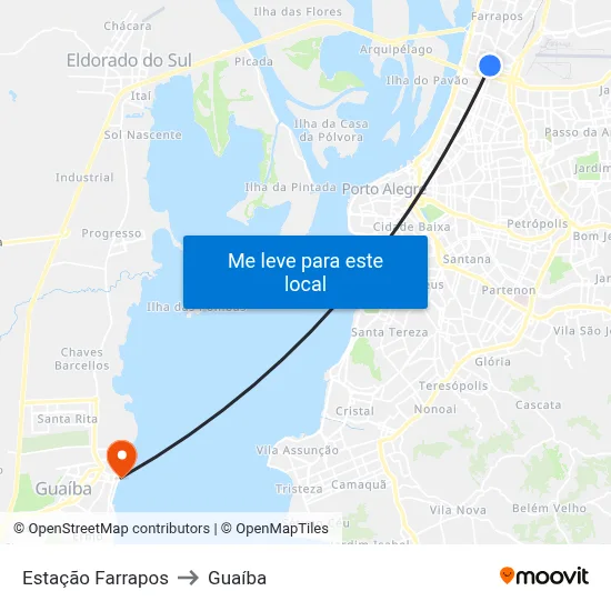 Estação Farrapos to Guaíba map