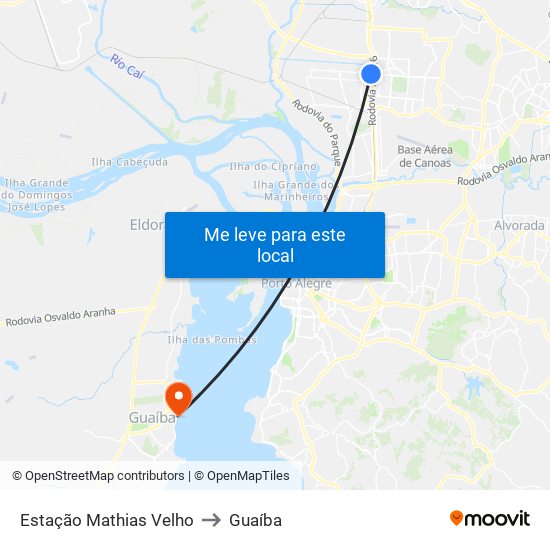 Estação Mathias Velho to Guaíba map