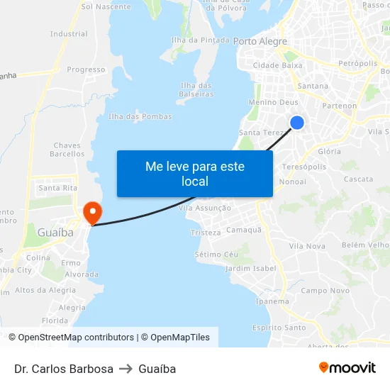 Dr. Carlos Barbosa to Guaíba map