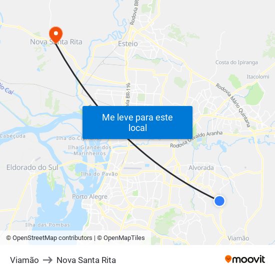 Viamão to Nova Santa Rita map