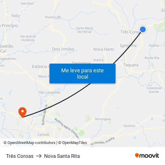 Três Coroas to Nova Santa Rita map