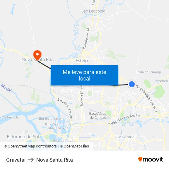 Gravataí to Nova Santa Rita map