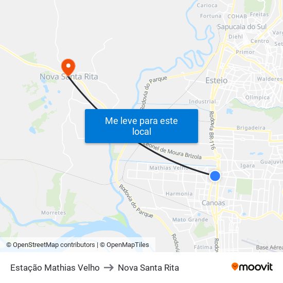 Estação Mathias Velho to Nova Santa Rita map