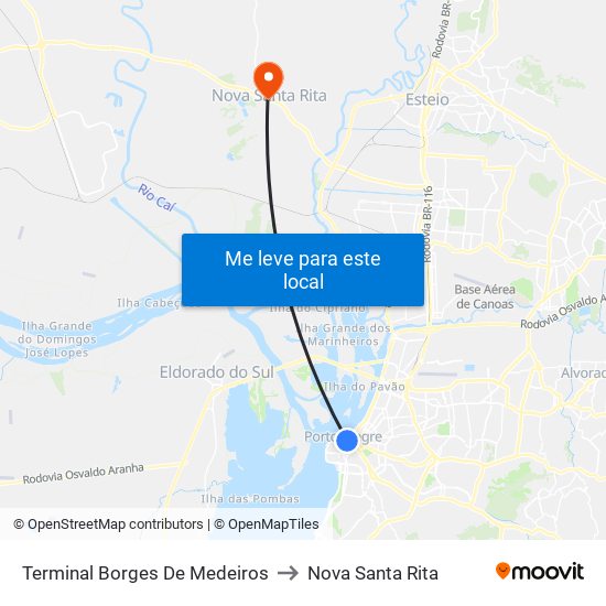 Terminal Borges De Medeiros to Nova Santa Rita map