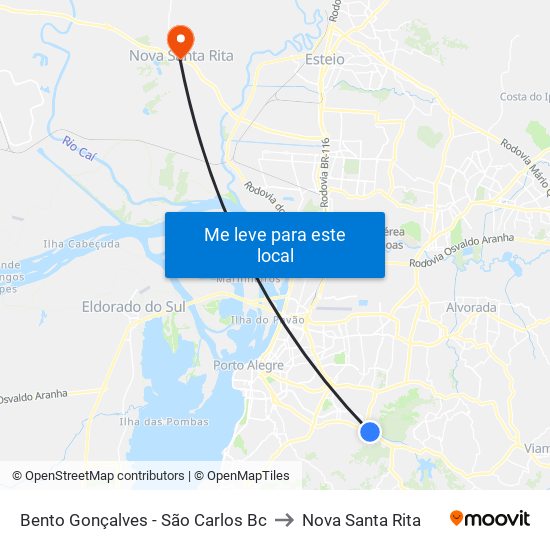 Bento Gonçalves - São Carlos Bc to Nova Santa Rita map