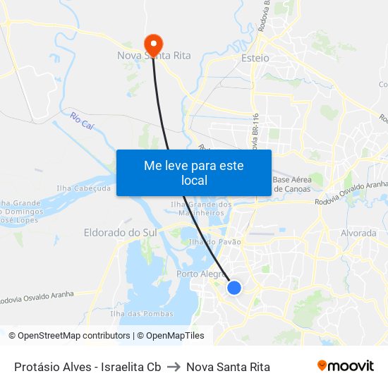 Protásio Alves - Israelita Cb to Nova Santa Rita map