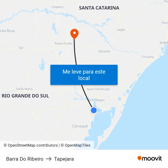 Barra Do Ribeiro to Tapejara map