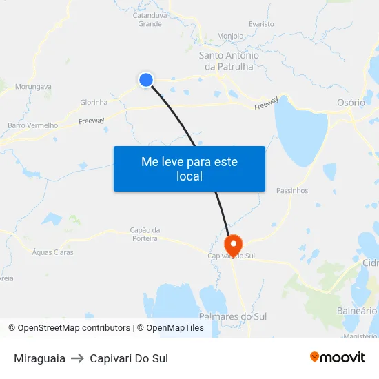 Miraguaia to Capivari Do Sul map