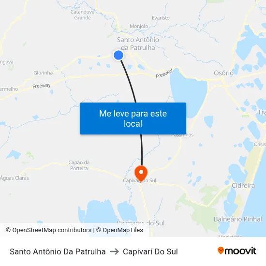 Santo Antônio Da Patrulha to Capivari Do Sul map
